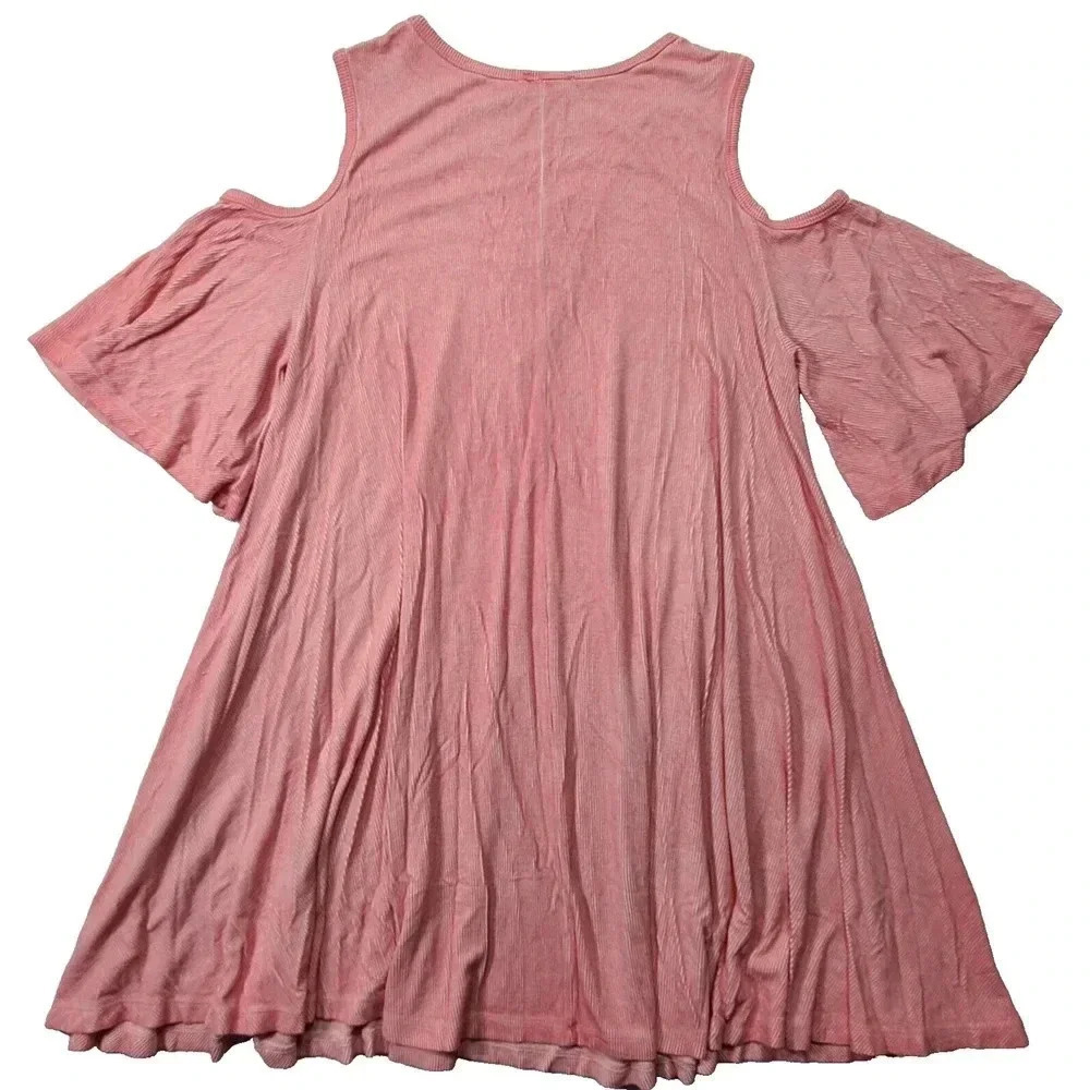 Umgee Cold Shoulder Top Blouse Tunic Women's Medium Pink Ribbed Stretch - Picture 3 of 7